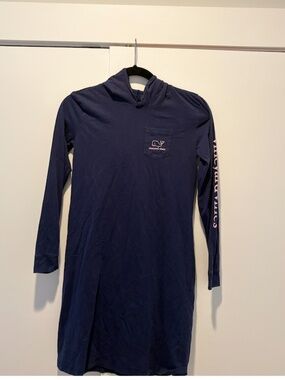 Vineyard Vines Girls Hooded T-Shirt Dress Navy Blue Long Sleeve Whale Logo Size
